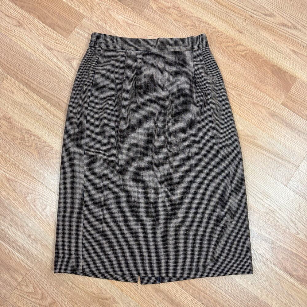 Leslie Fay Womens Skirt Brown Size 12P Tweed Plaid Wool Blend Vintage Academia